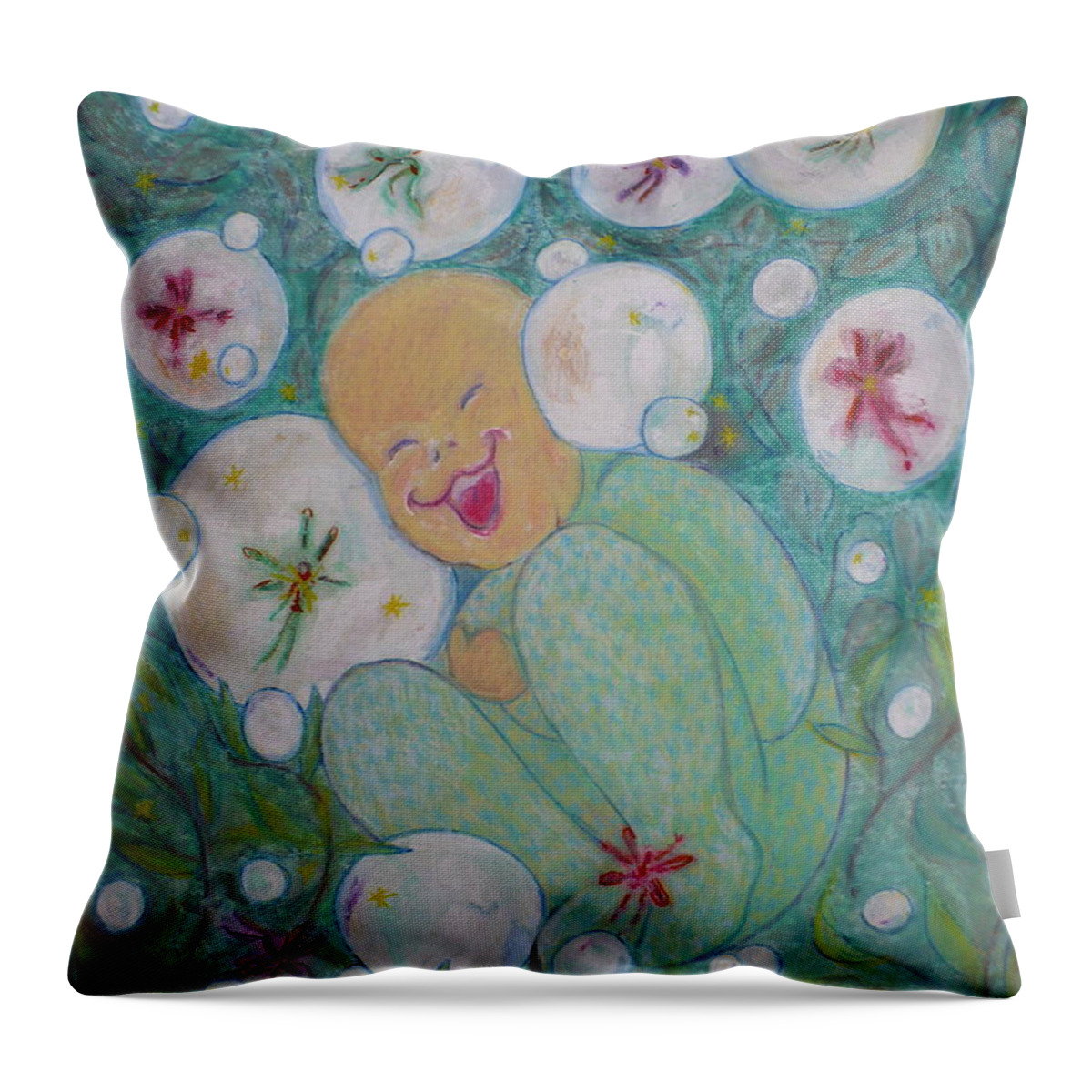 Painting Throw Pillow featuring the painting A Childs First Laugh by Todd Peterson