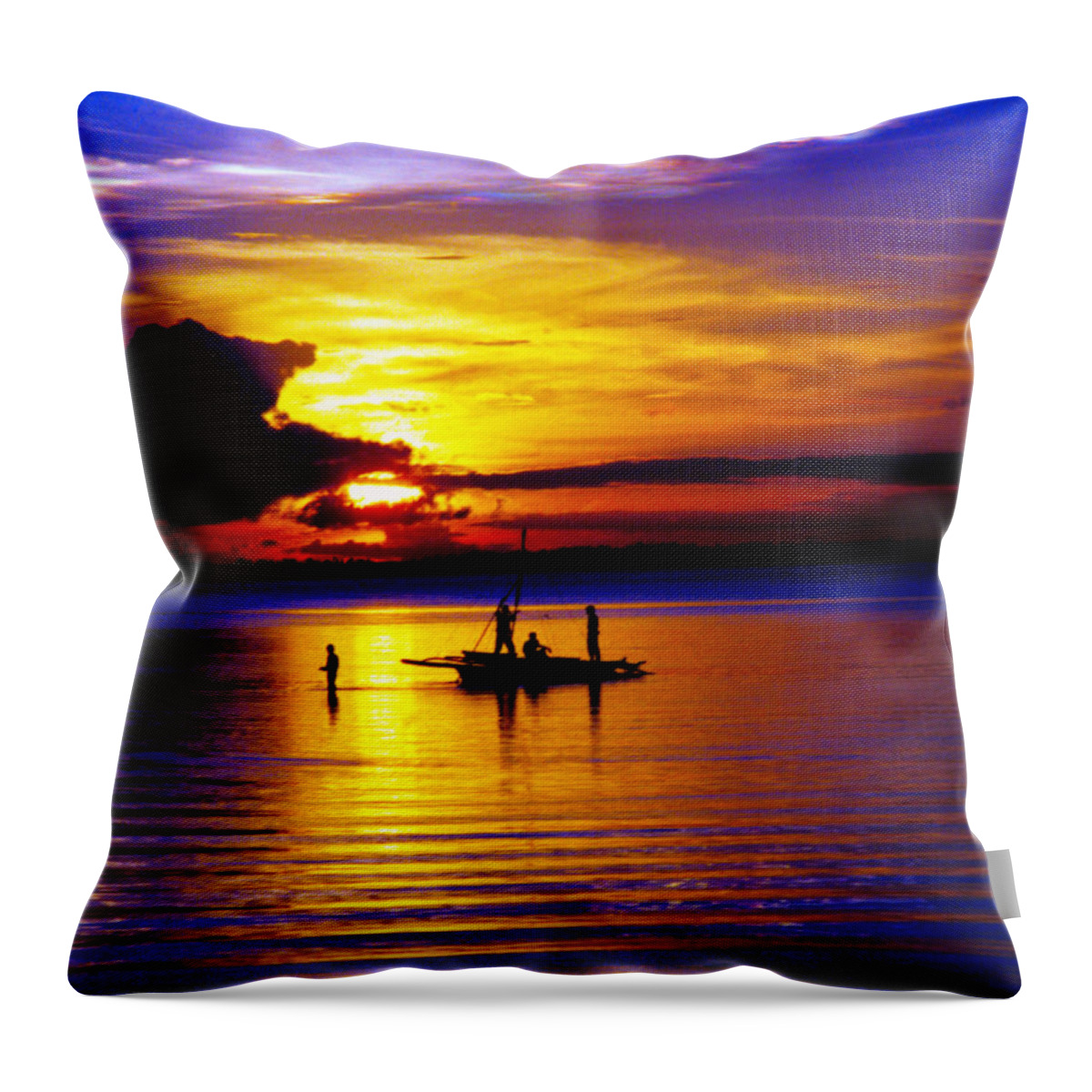 Sunset Throw Pillow featuring the photograph Colorful Golden Fishermen Sunset Vertical by James BO Insogna