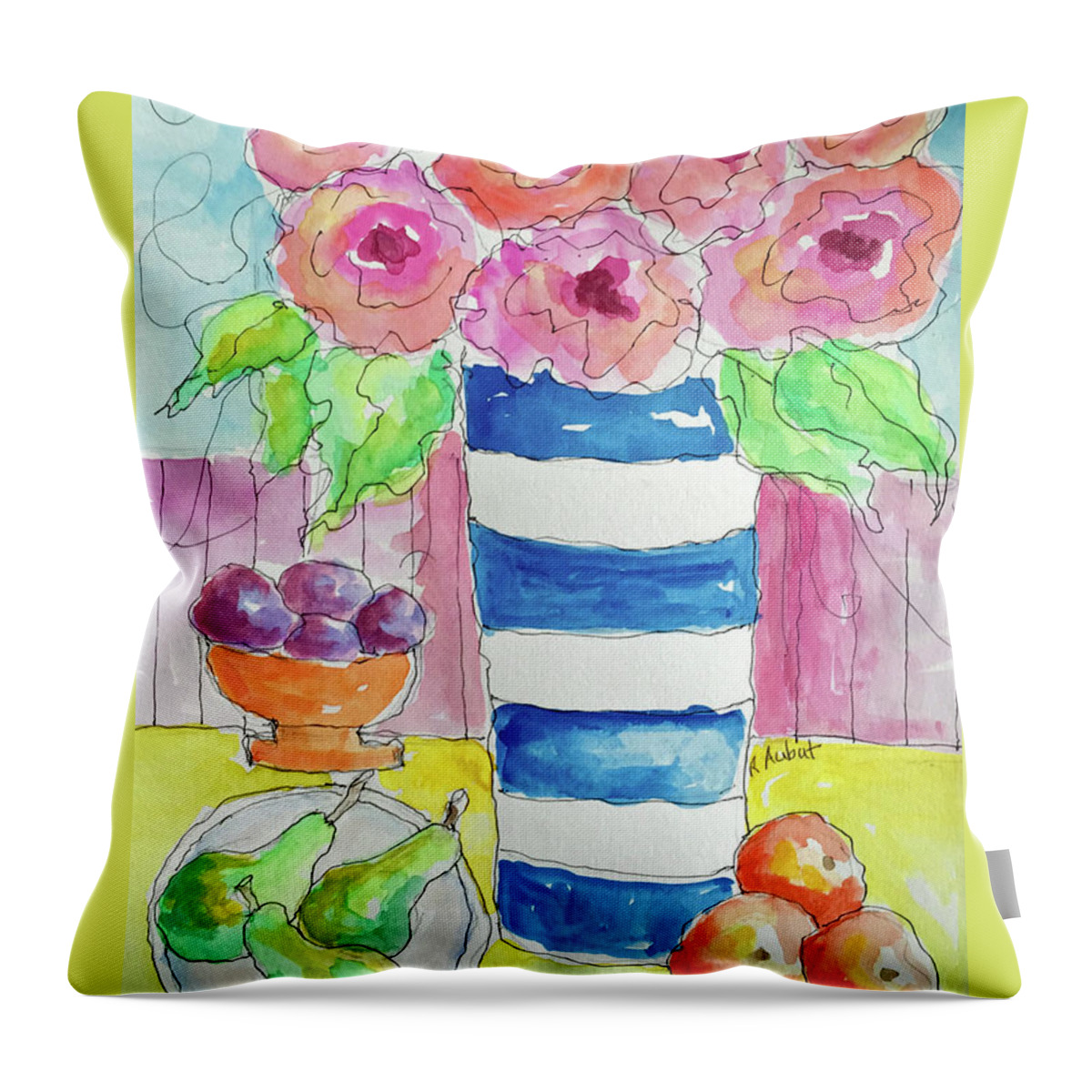 Fruit Throw Pillow featuring the painting Fruit Salad by Rosemary Aubut