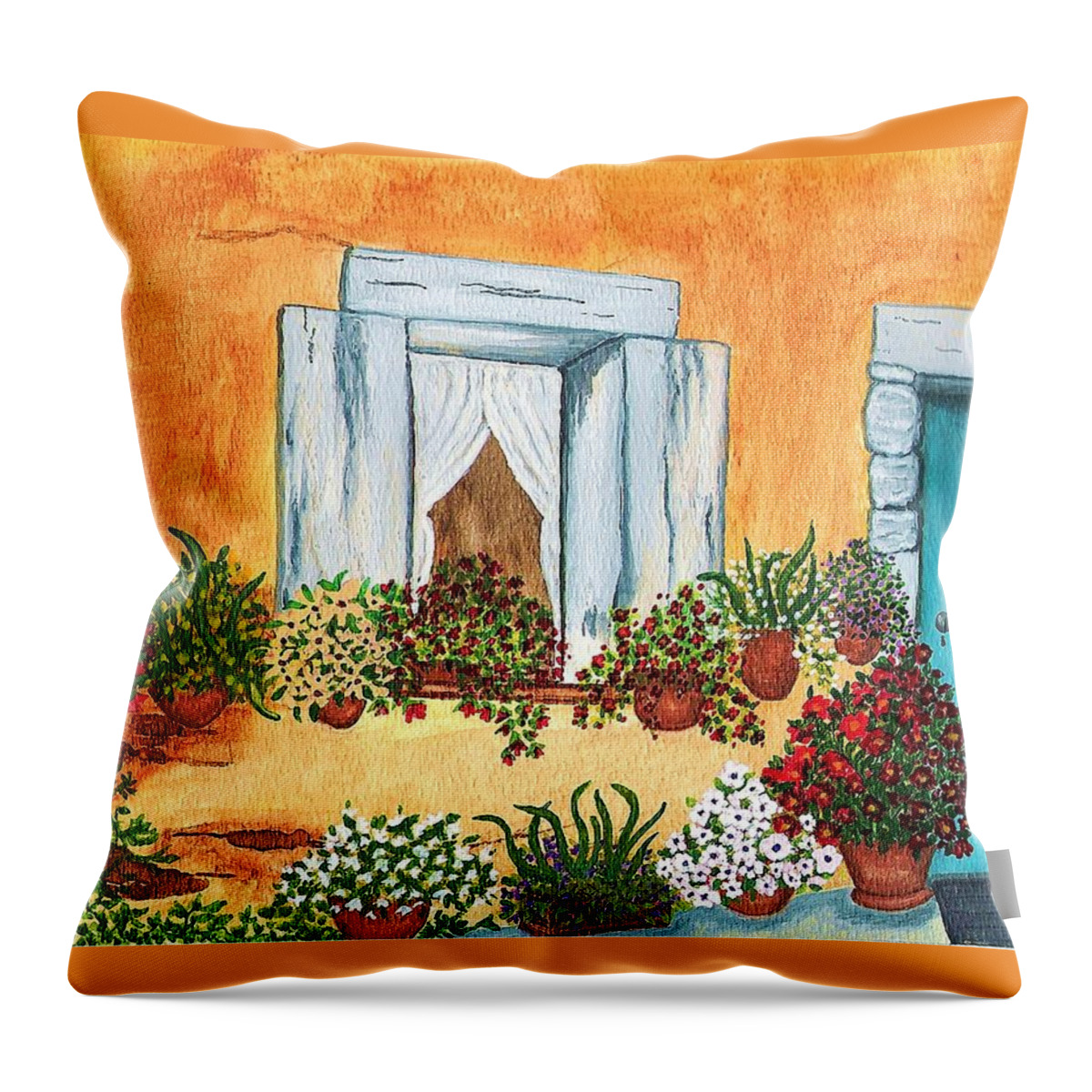 Watercolor Painting Throw Pillow featuring the painting A Cottage in the Village by Patricia Griffin Brett