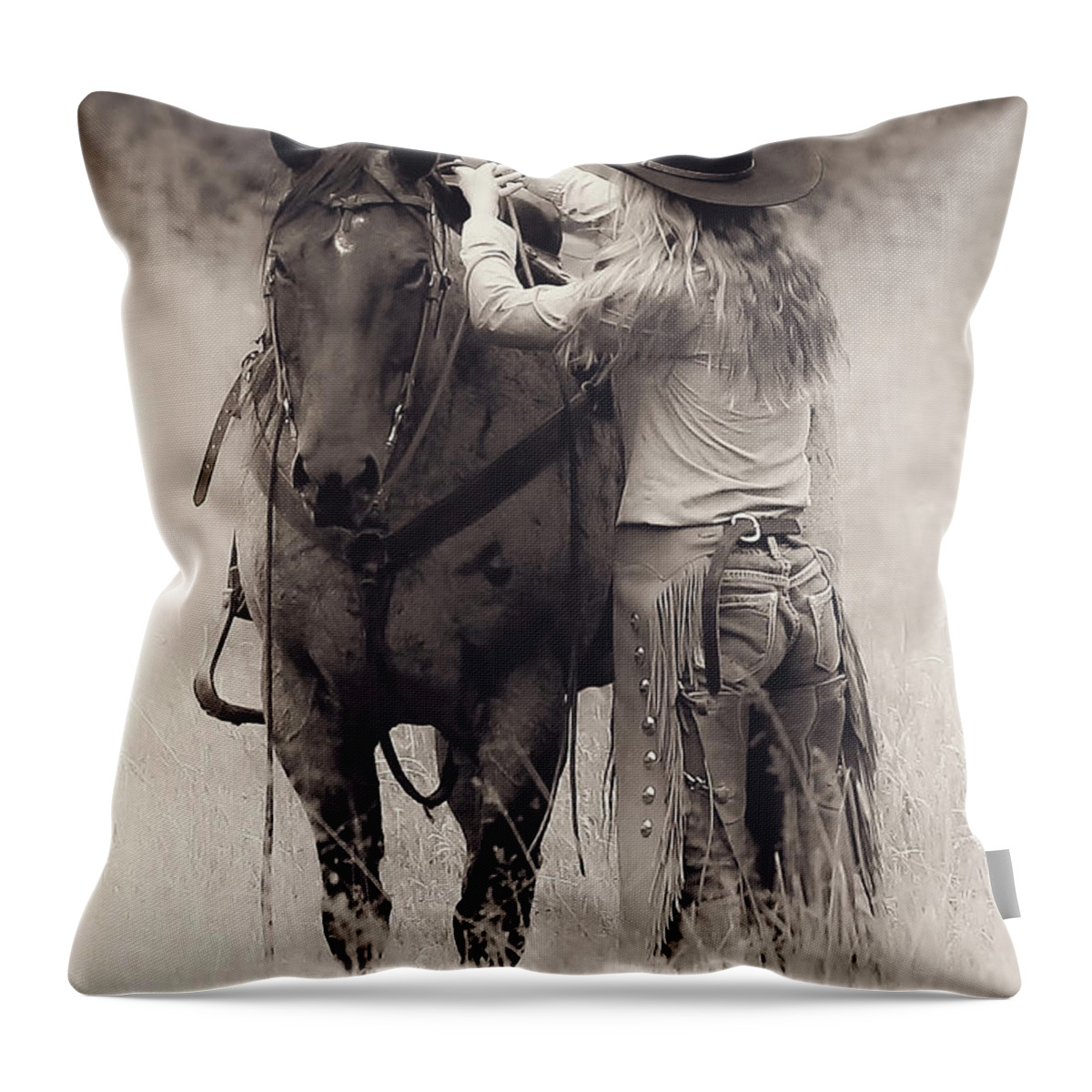 Cowgirl Throw Pillow featuring the photograph A Cowgirls Love BW by Athena Mckinzie