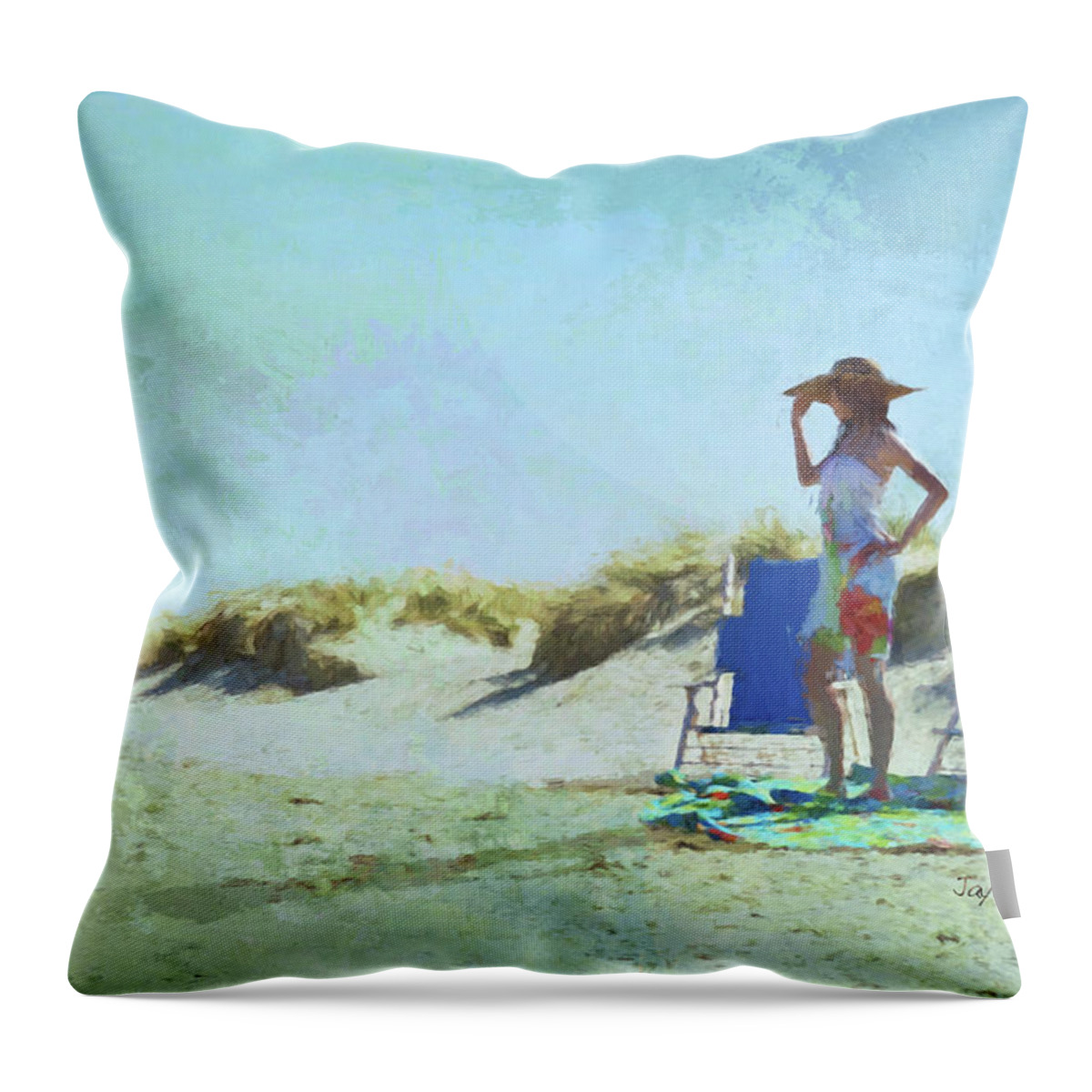 Beach Throw Pillow featuring the digital art A Day at the Beach by Jayne Wilson