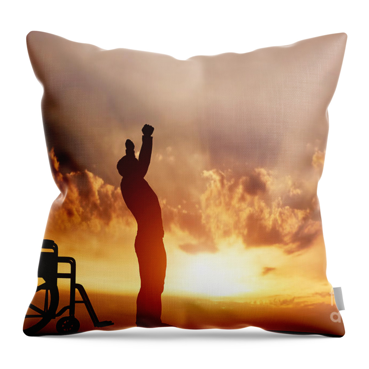 Disabled Throw Pillow featuring the photograph A disabled man standing up from wheelchair by Michal Bednarek