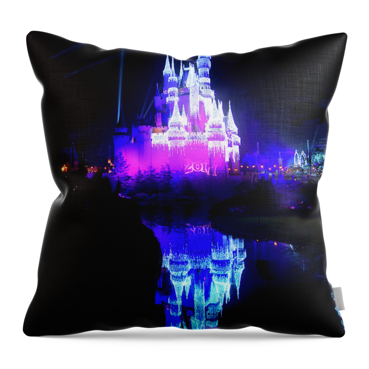 Magic Kingdom Throw Pillow featuring the photograph A Disney New Year by Mark Andrew Thomas