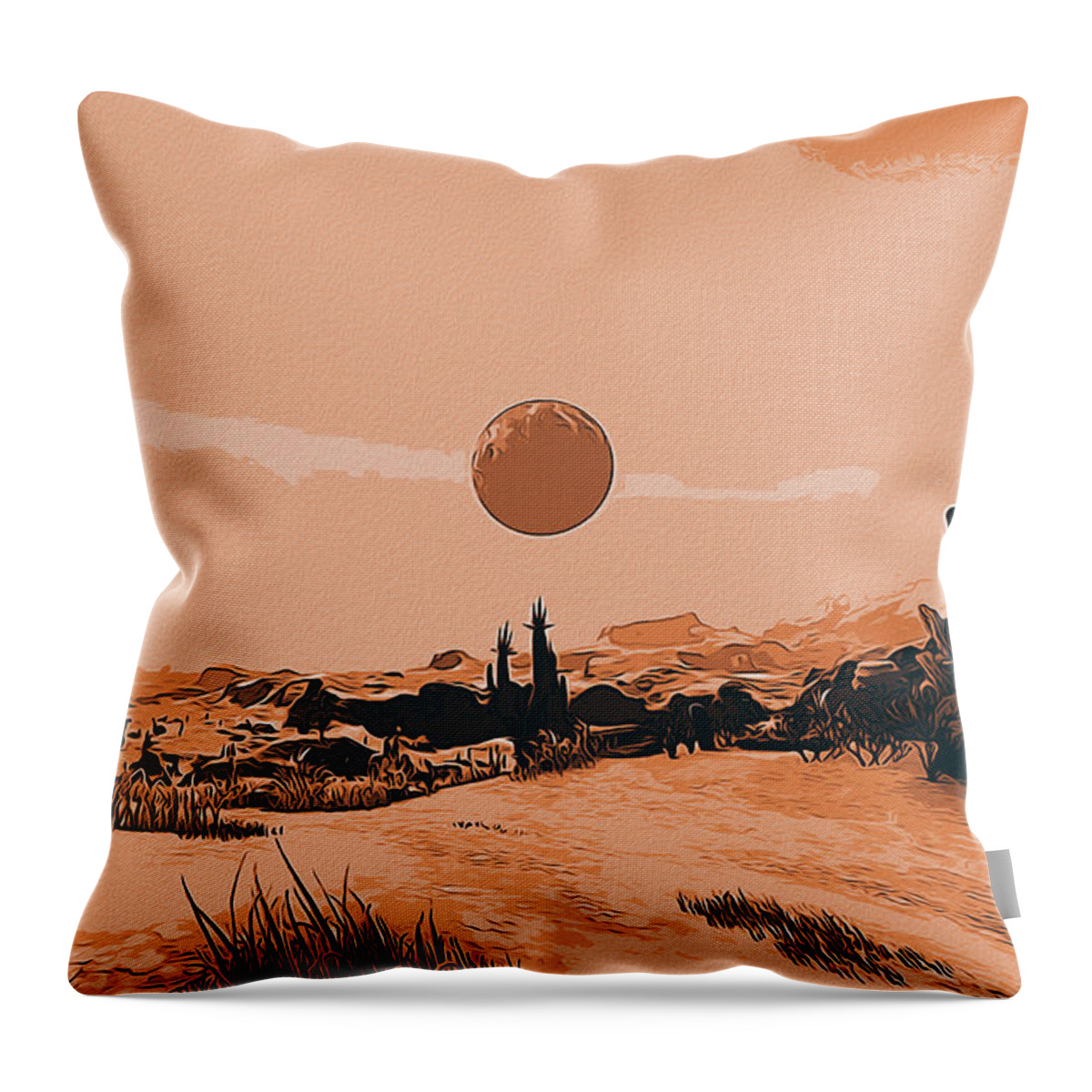 Alien World Throw Pillow featuring the painting A Distant Desert Planet by AM FineArtPrints