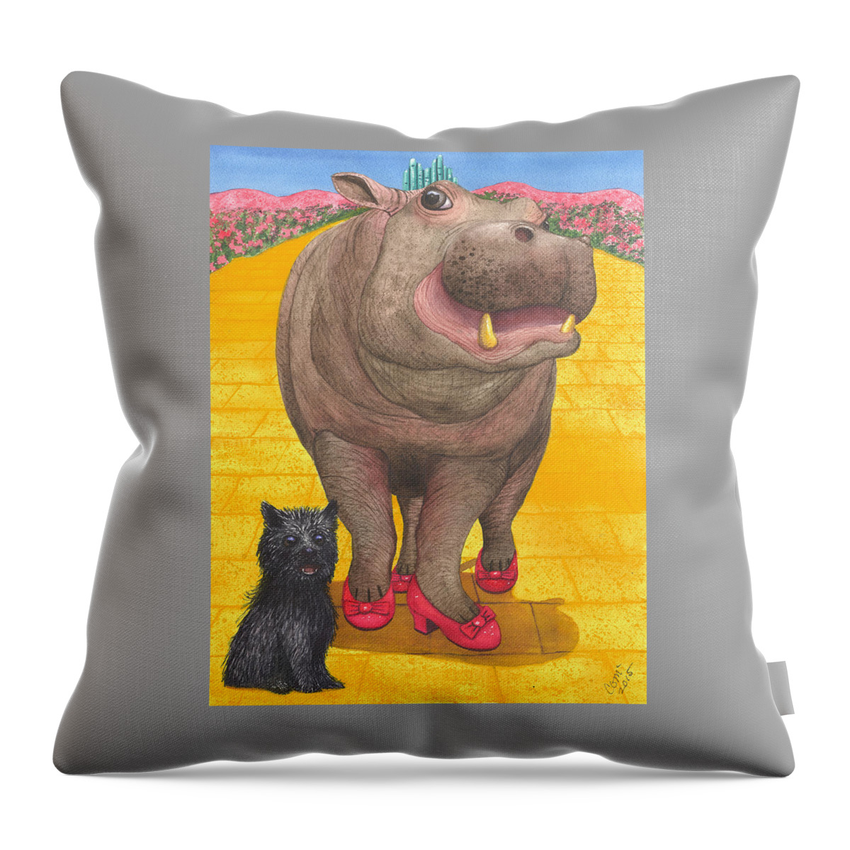 Hippo Throw Pillow featuring the painting A Dorothy Moment by Catherine G McElroy