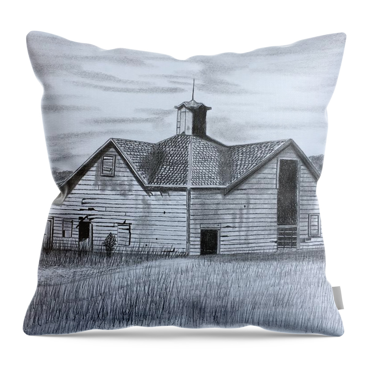 Carriage House Throw Pillow featuring the drawing A Forgotten Past by Tony Clark