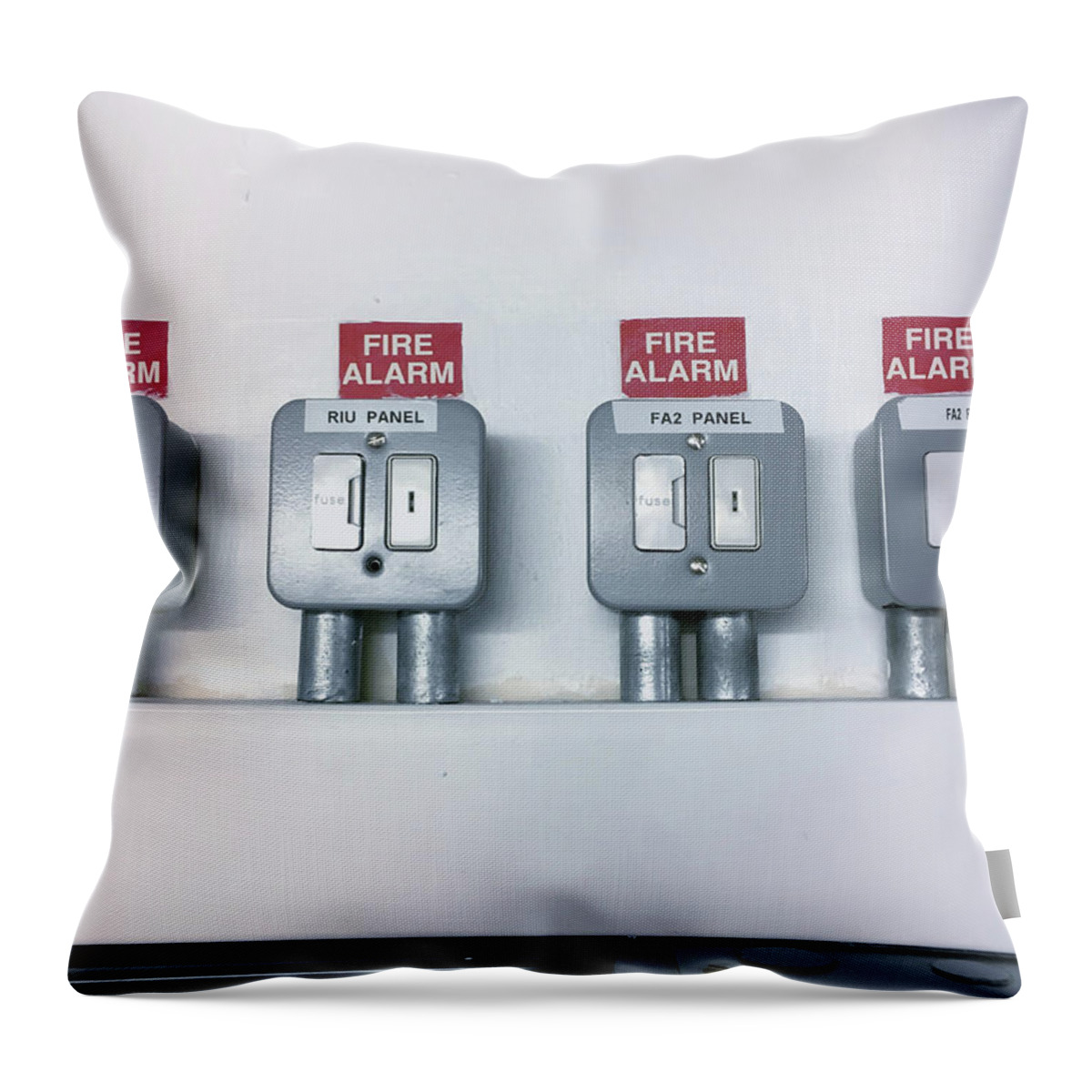 Automatic Throw Pillow featuring the photograph A fuse box by Tom Gowanlock