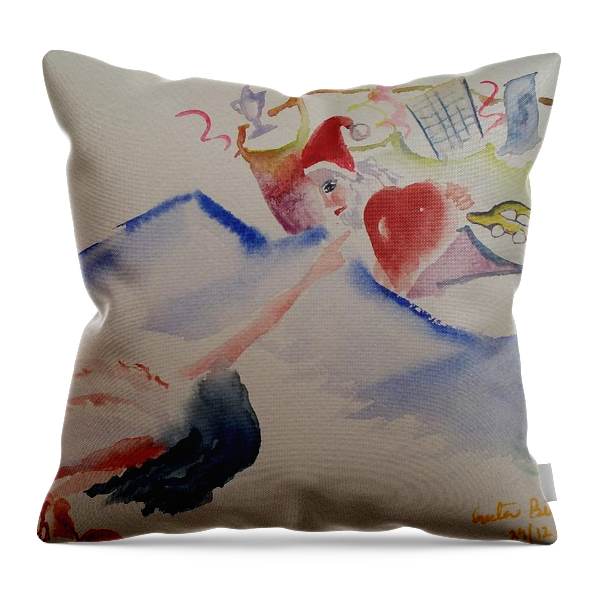 Angel Throw Pillow featuring the painting A gift for the angel by Geeta Yerra