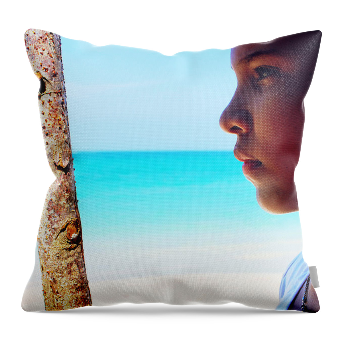 Girl Throw Pillow featuring the photograph A girl, The sea by Infinite Pixels