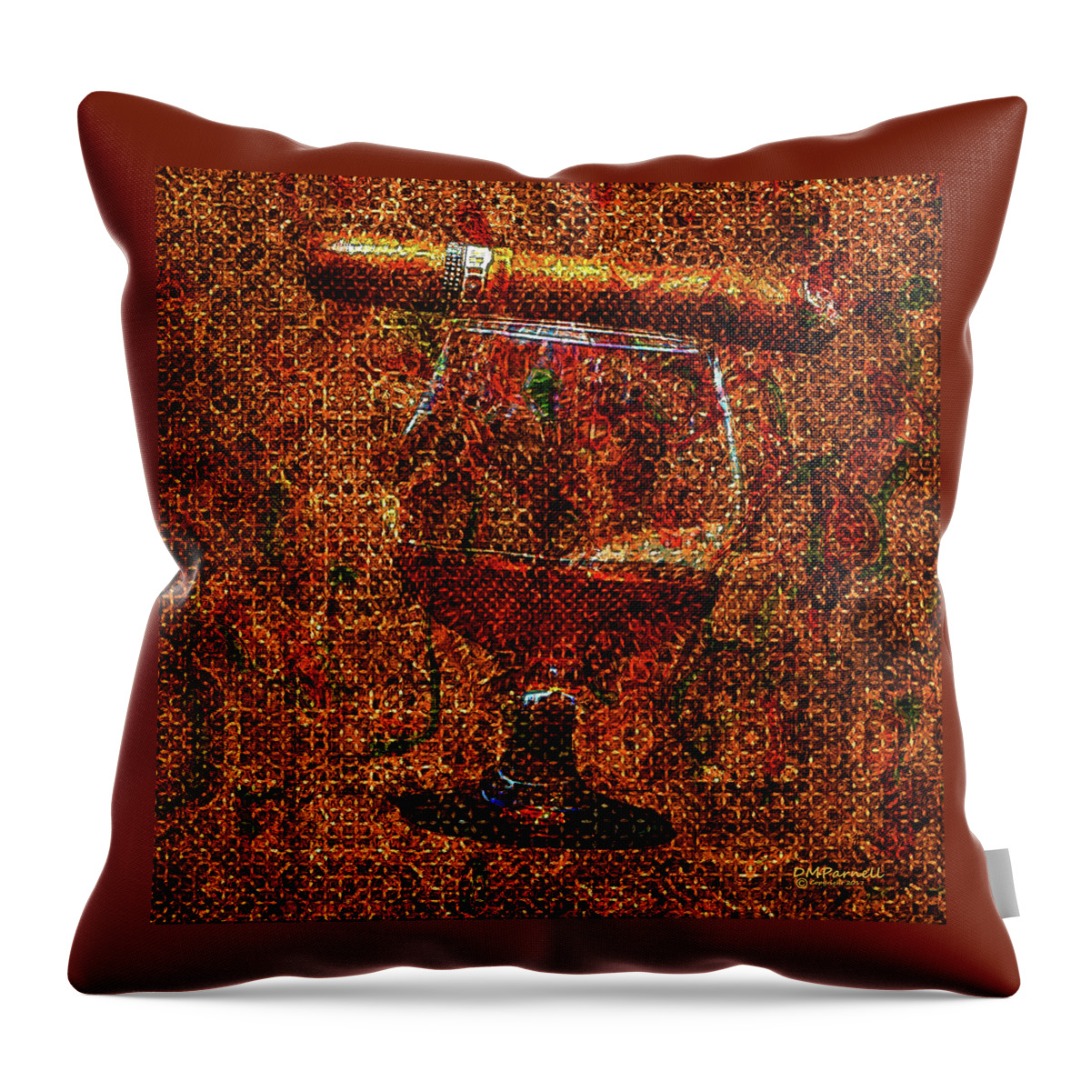 Abstract Throw Pillow featuring the digital art A Good Cigar And Cognac by Diane Parnell