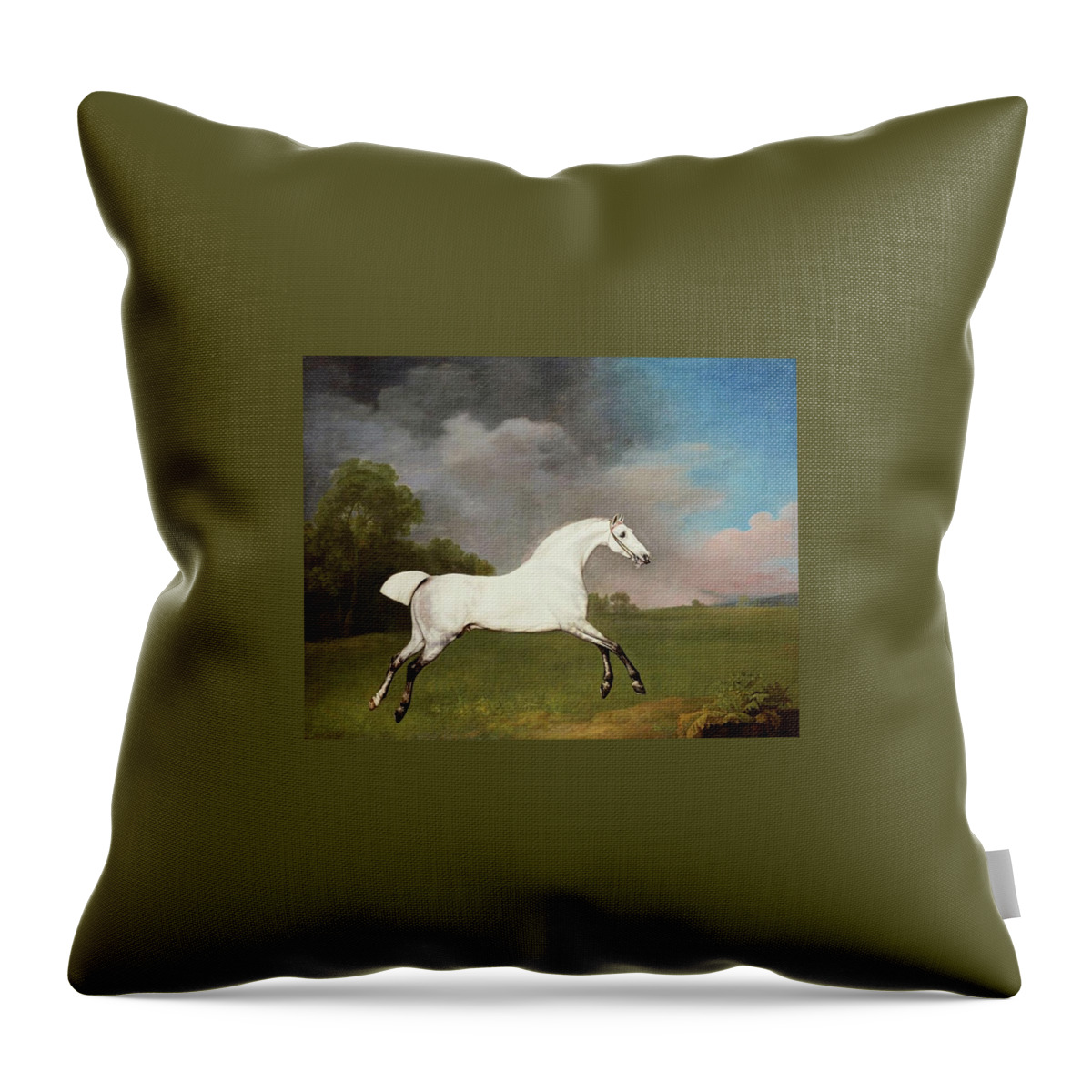 George Stubbs (1724-1806) A Grey Horse Signed And Dated 1793 Throw Pillow featuring the painting A Grey Horse by George Stubbs