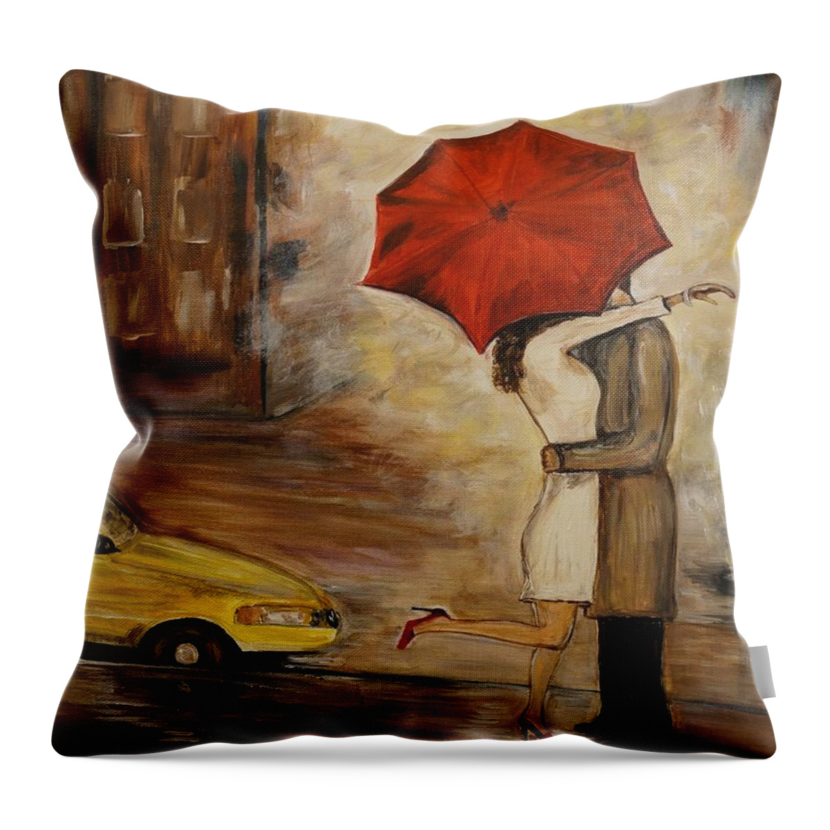 Couple Throw Pillow featuring the painting A Hello Kiss by Leslie Allen