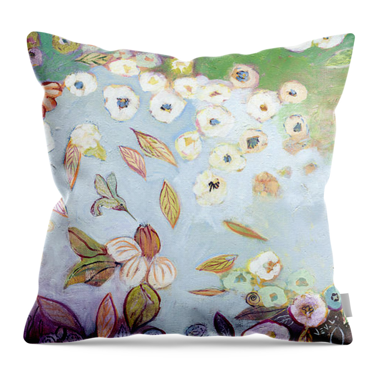 Hummingbird Throw Pillow featuring the painting A Hidden Lagoon by Jennifer Lommers