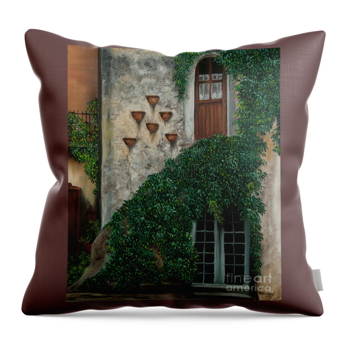 Italy Art Throw Pillow featuring the painting A House of Vines by Charlotte Blanchard