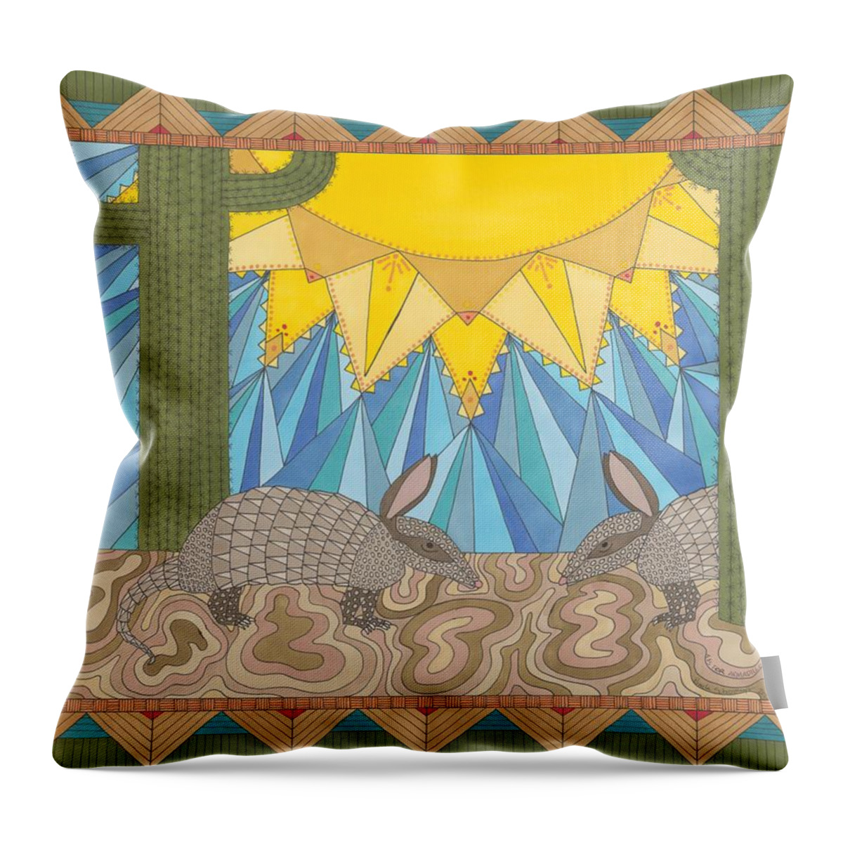Armadillo Throw Pillow featuring the drawing A is for Armadillo by Pamela Schiermeyer