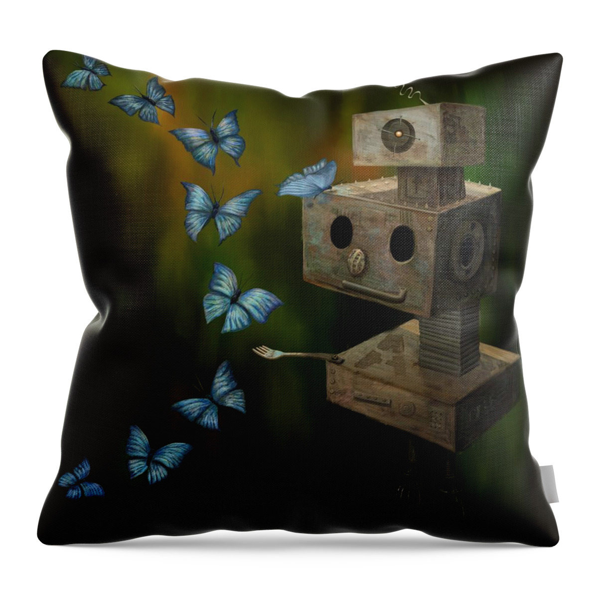 Robot Throw Pillow featuring the digital art A Little Curiosity by Catherine Swenson