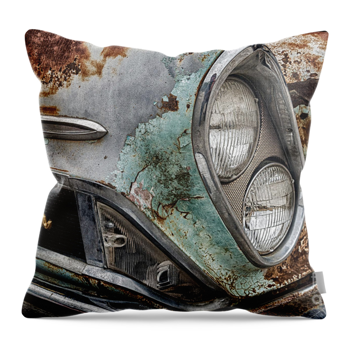 1961 Chrysler Throw Pillow featuring the photograph A little paint and bodywork required by Paul Quinn