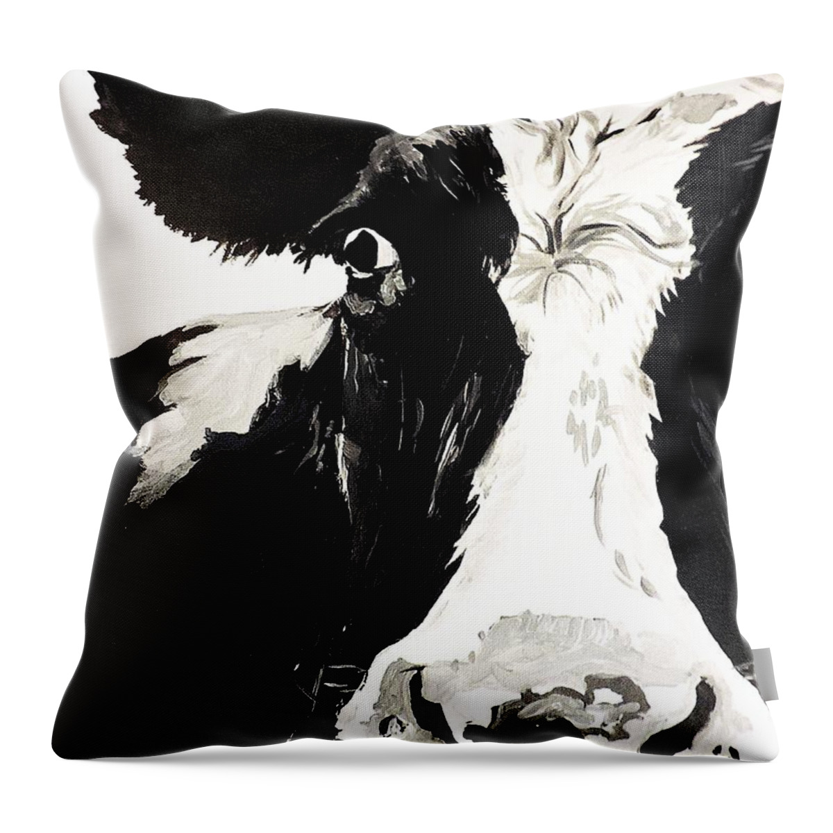 Cow Throw Pillow featuring the painting A Little Shy by Tom Riggs
