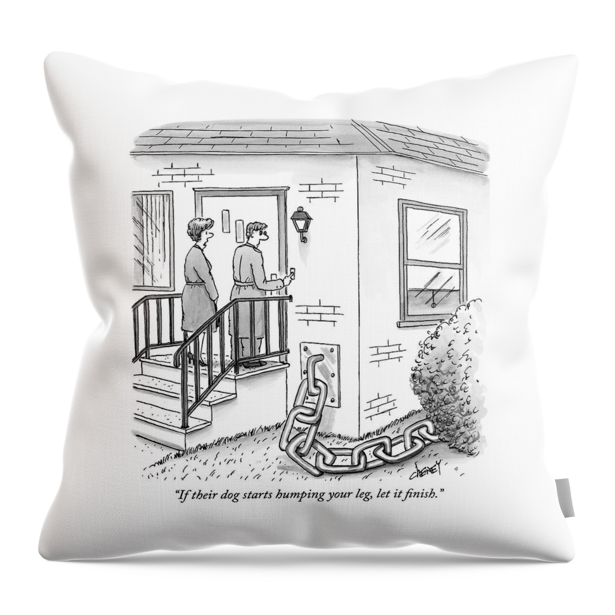 A Man And Woman Ring The Bell Of A House Throw Pillow
