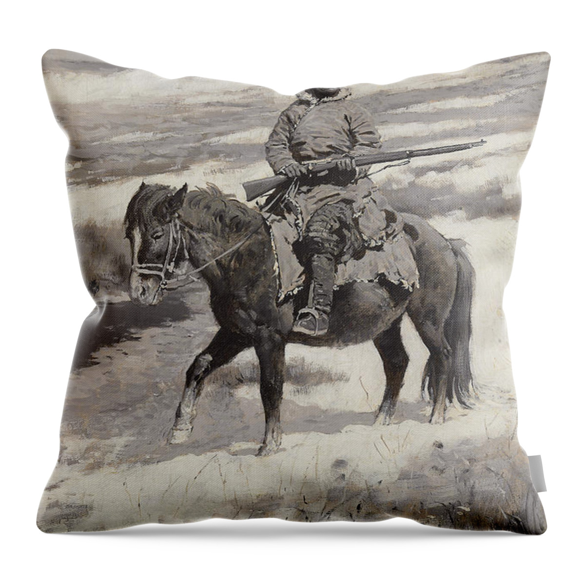 A Manchurian Bandit Throw Pillow featuring the painting A Manchurian Bandit by Frederic Remington