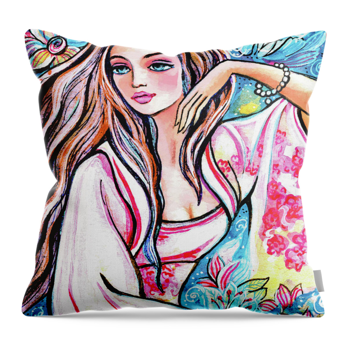 Asian Woman Throw Pillow featuring the painting A Moment for a Dream by Eva Campbell