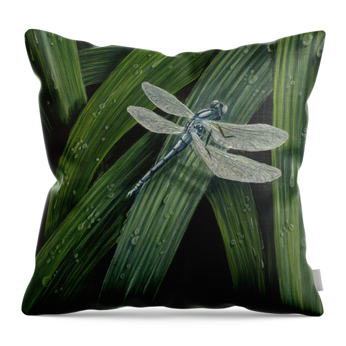 Dragonfly Throw Pillow featuring the painting A Moment's Respite by Thomas Hamm