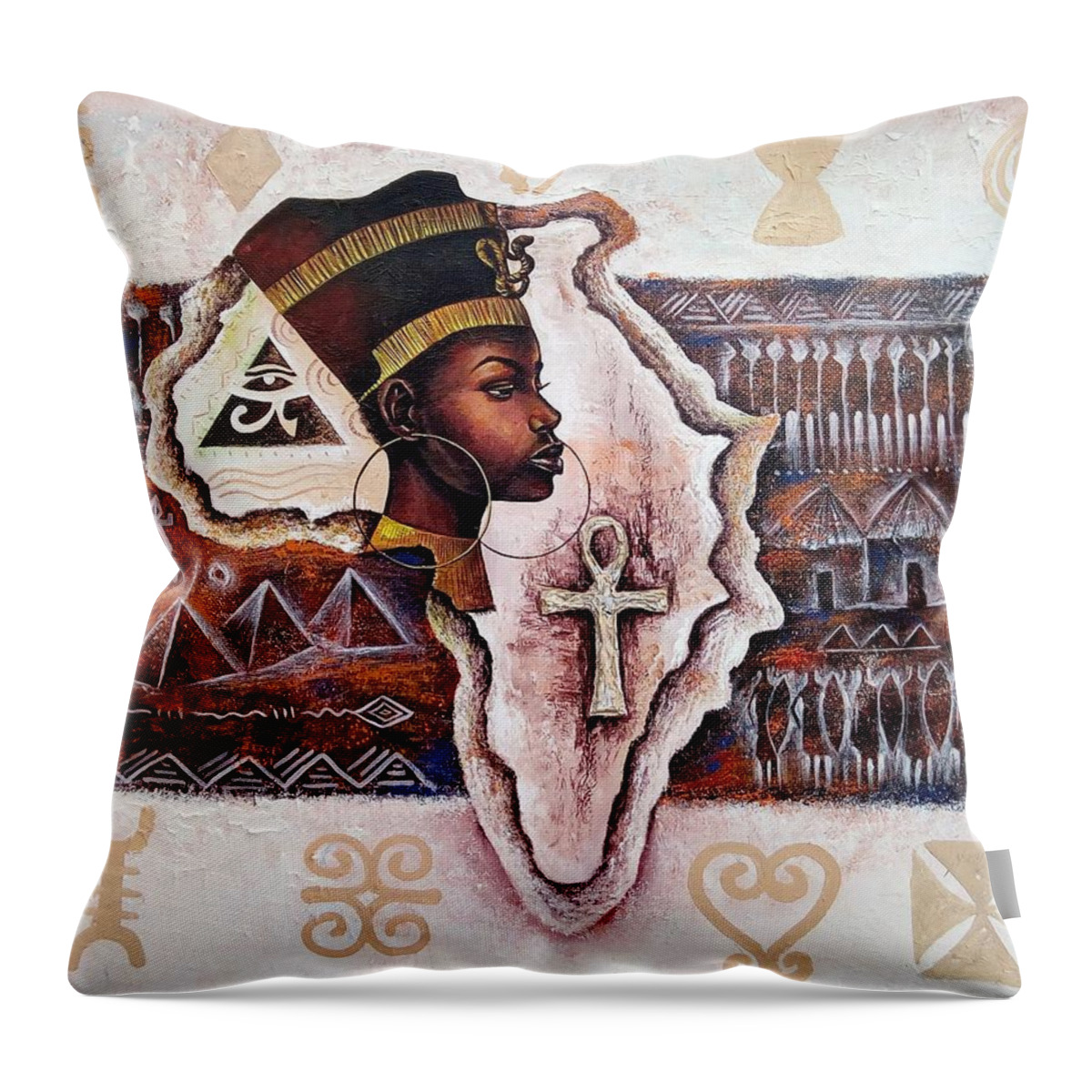 African Art For Sale Throw Pillow featuring the painting A Mother to All by Daniel Akortia