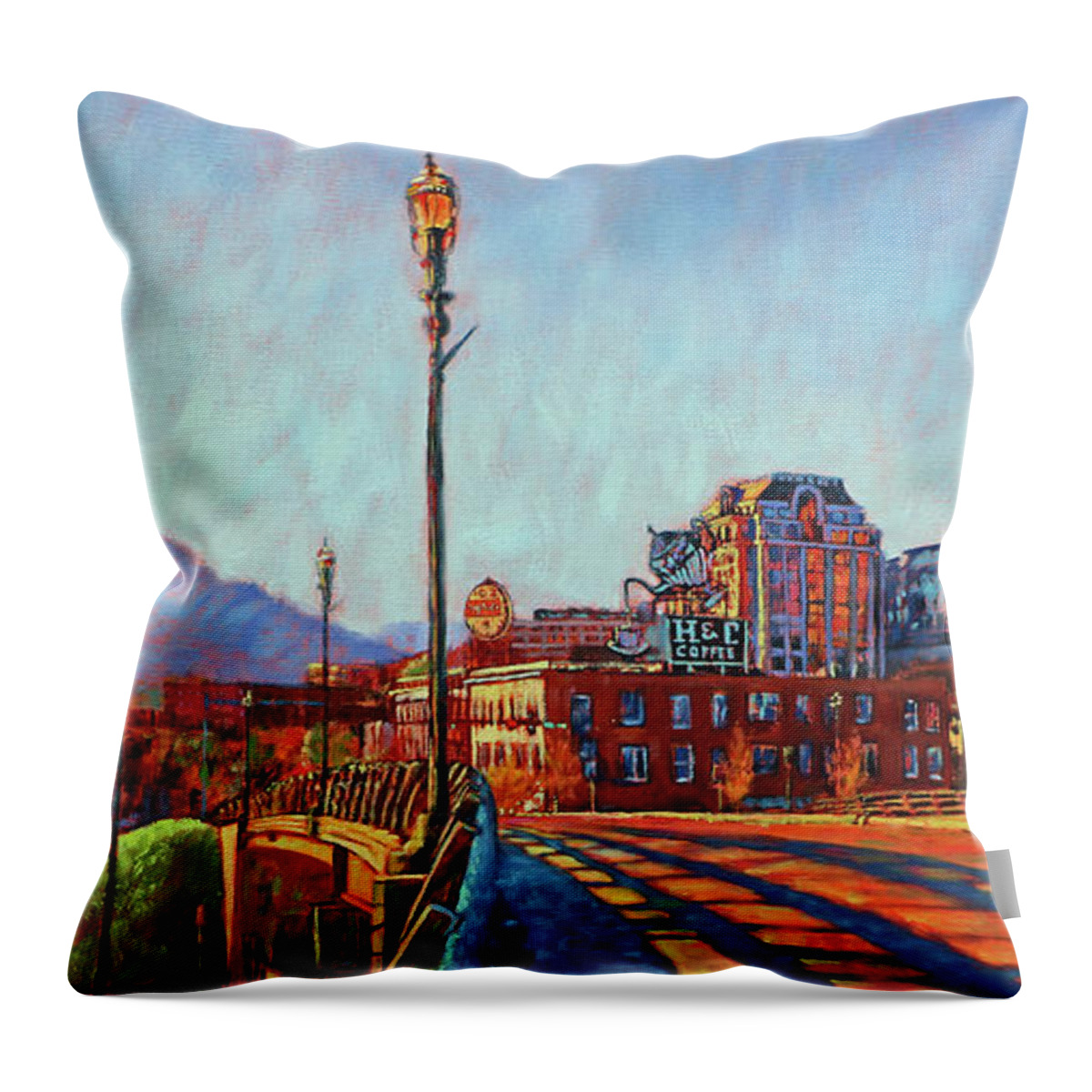 Roanoke Virginia Throw Pillow featuring the painting A New Day by Bonnie Mason