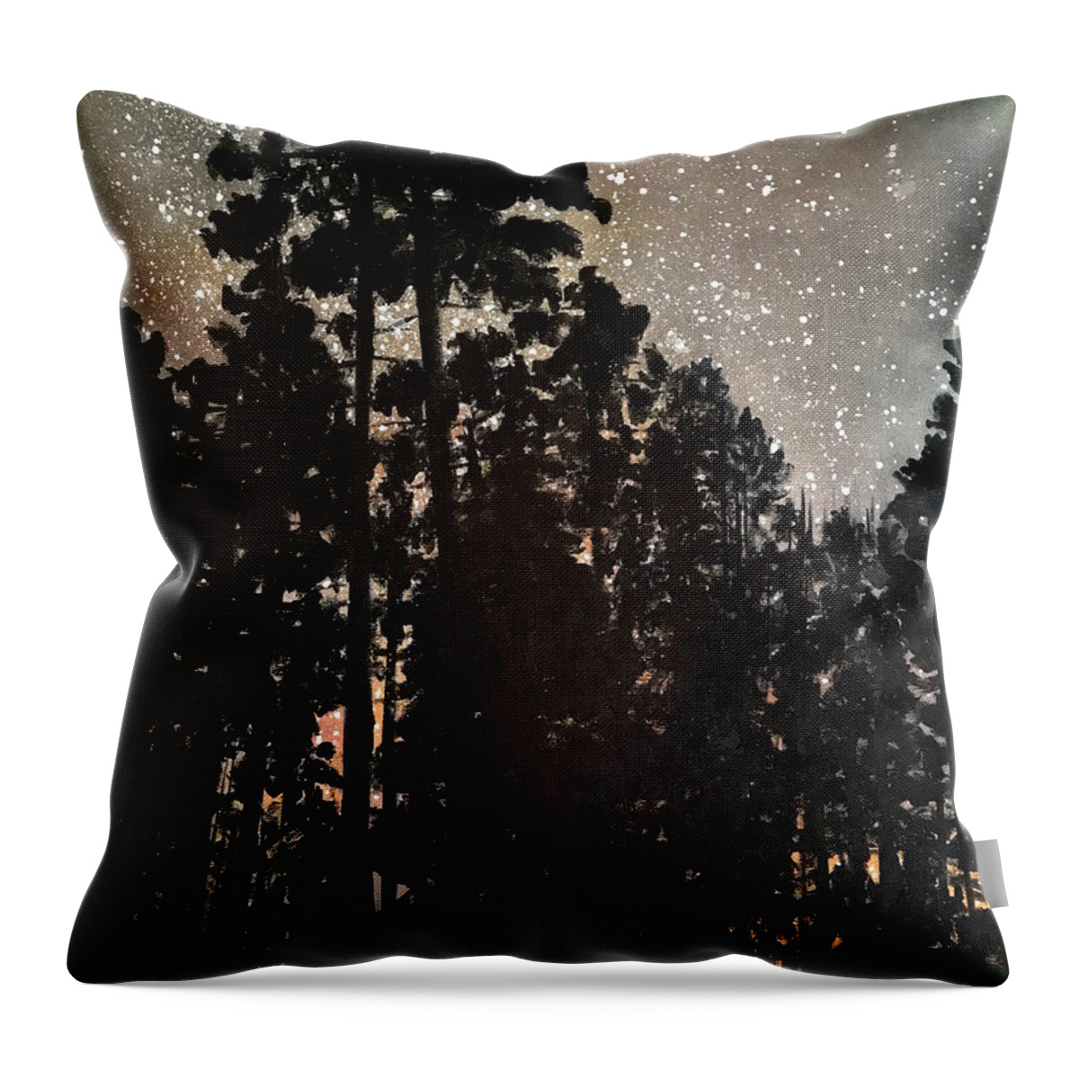 Night Throw Pillow featuring the painting The Forest night by Wonju Hulse