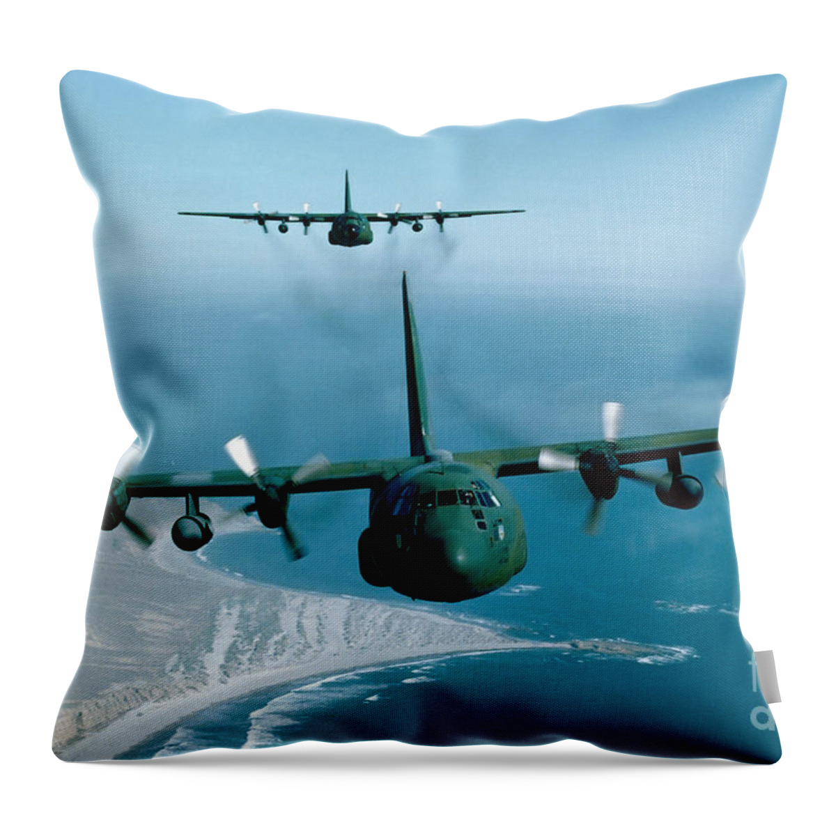 Horizontal Throw Pillow featuring the photograph A Pair Of C-130 Hercules In Flight by Stocktrek Images