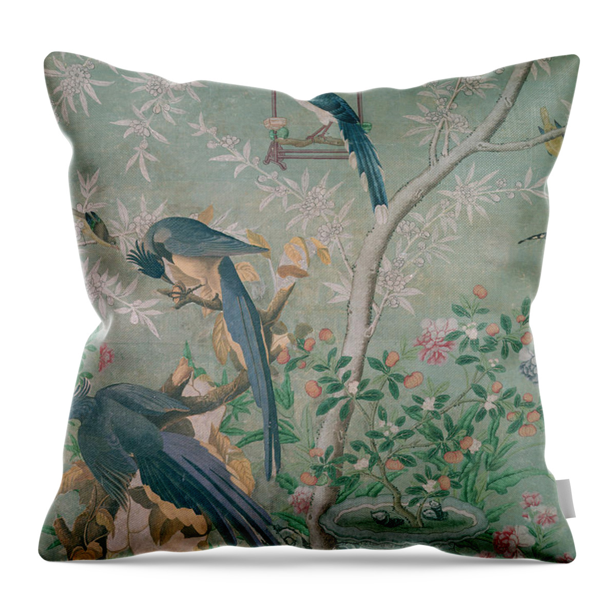 Audubon Throw Pillow featuring the painting A pair of magpie jays Vintage Wallpaper by John James Audubon