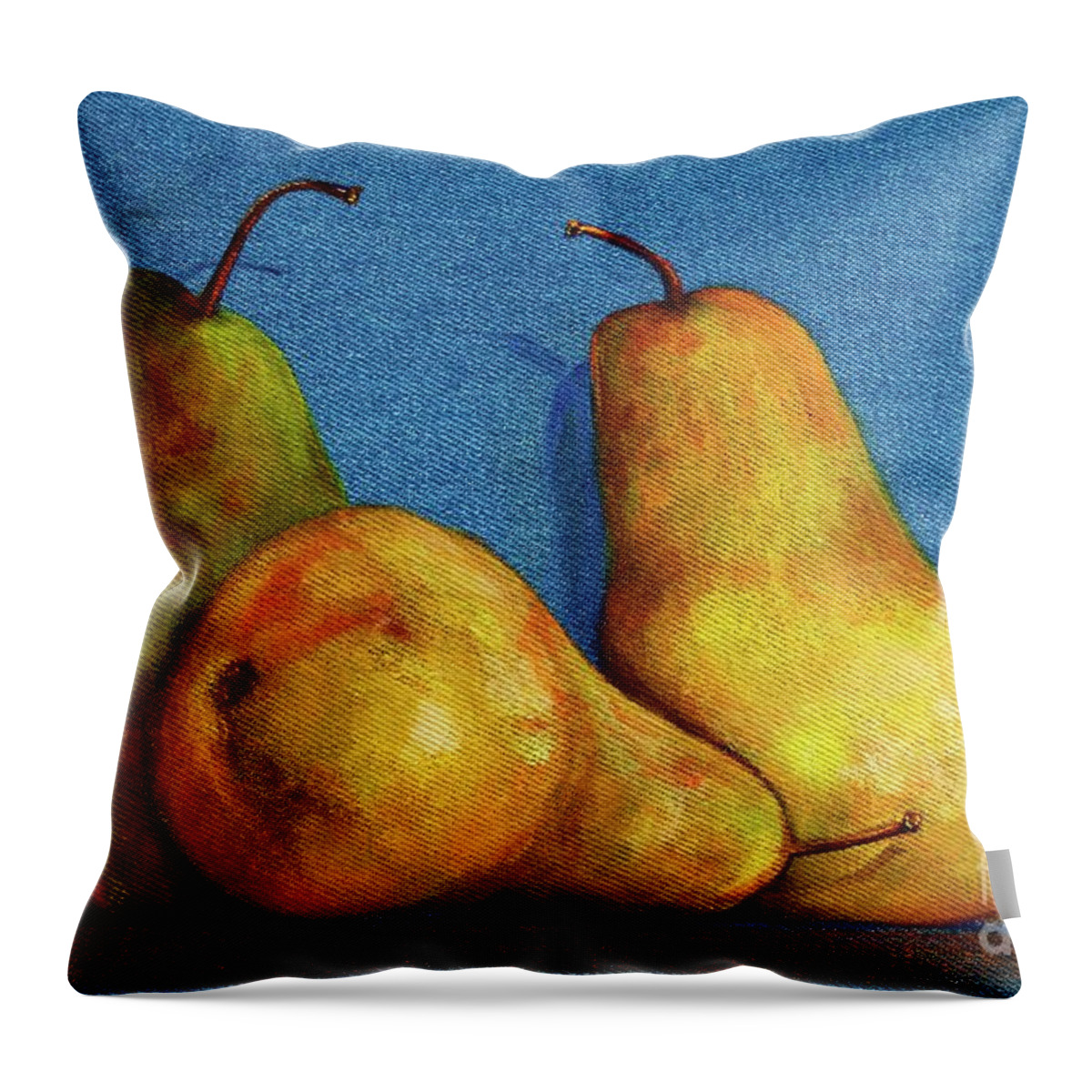 Denim Throw Pillow featuring the painting A Pair Plus One by AnnaJo Vahle