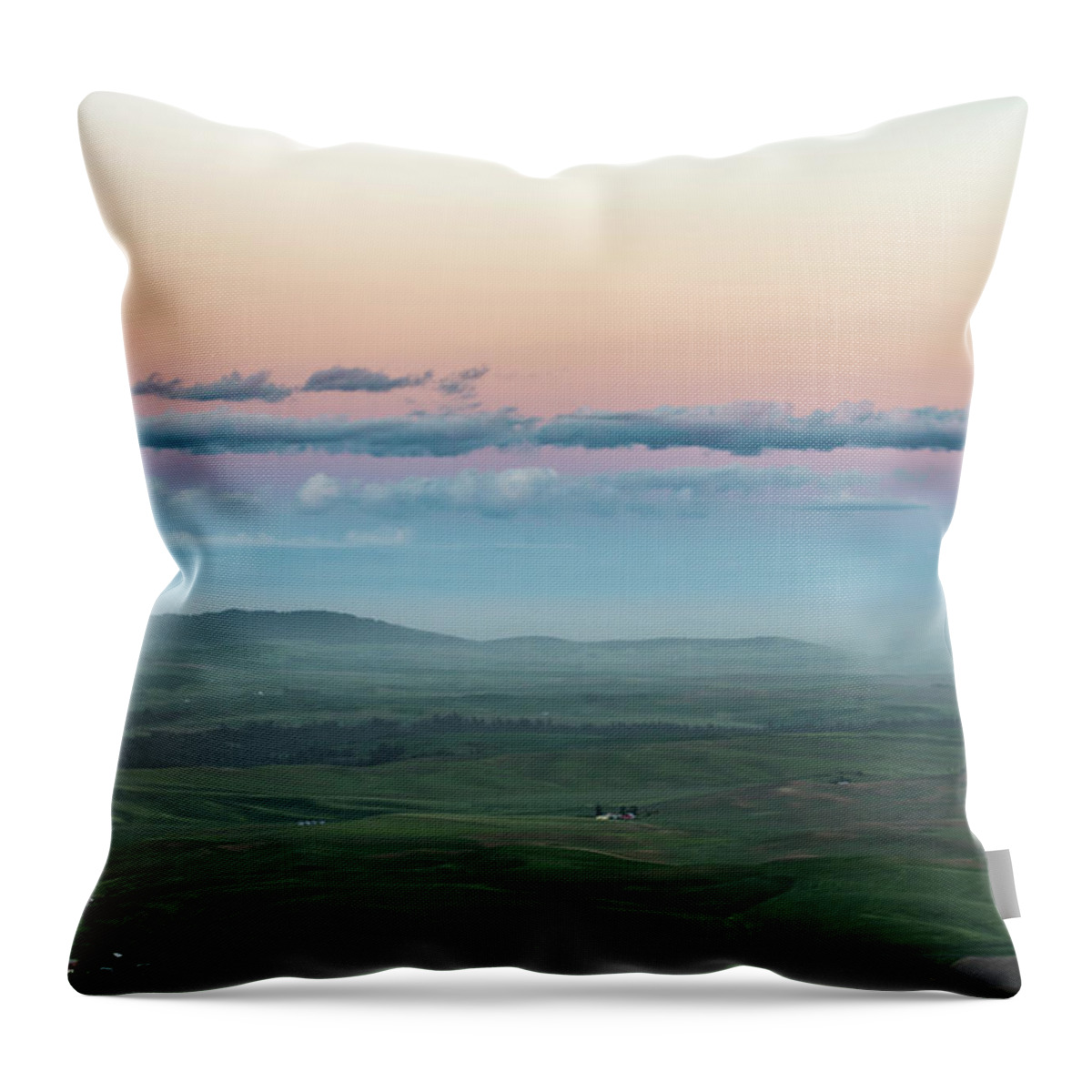 Agriculture Throw Pillow featuring the photograph A pastel sunset in Palouse. by Usha Peddamatham