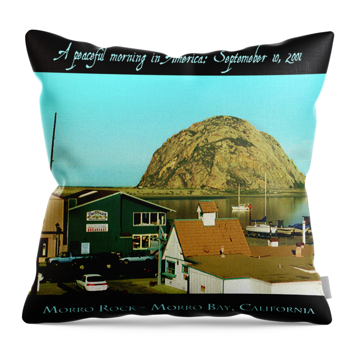 Morro Bay Throw Pillow featuring the mixed media A Peaceful Morning In America 9-10-01 by Robert J Sadler
