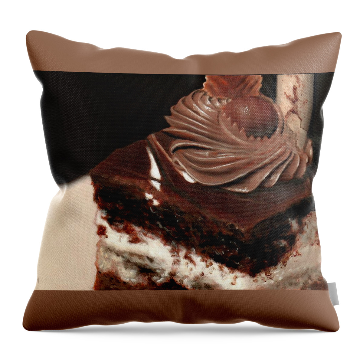 Chocolate Throw Pillow featuring the painting A Piece of Cake by Linda Merchant