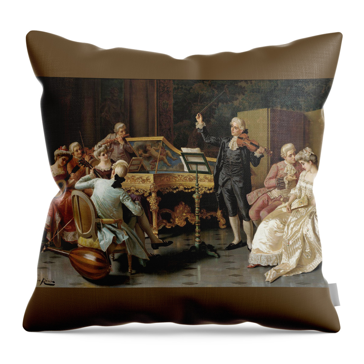 Pio Ricci Throw Pillow featuring the painting A Private Performance by Pio Ricci