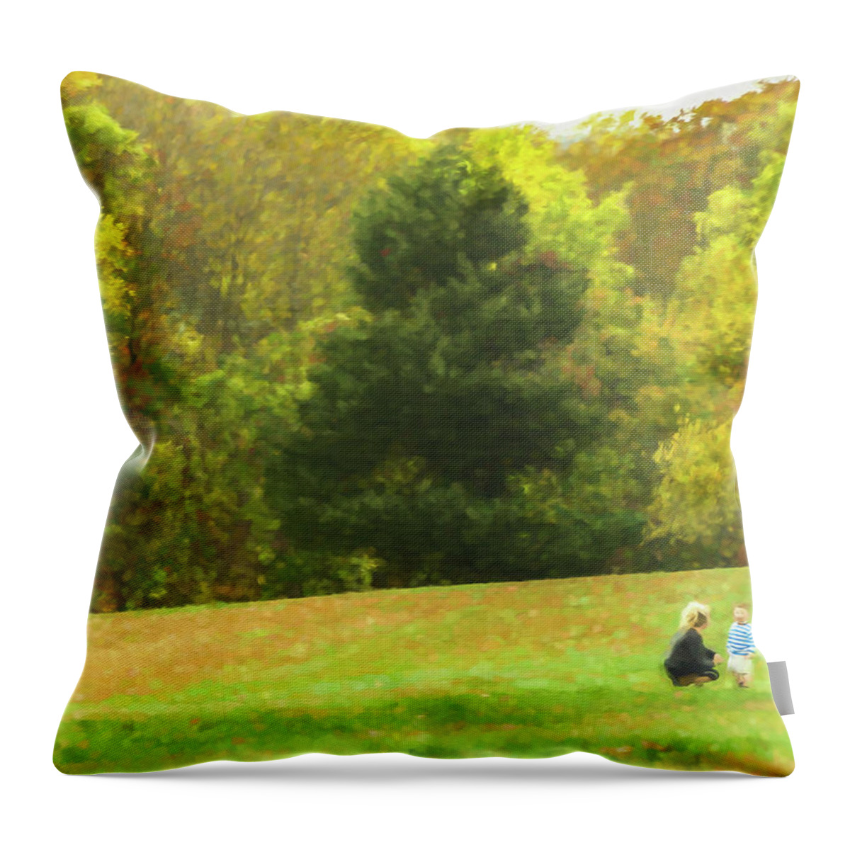 Landscape Throw Pillow featuring the digital art A Quiet Moment Between Mother and Son by Patrice Zinck
