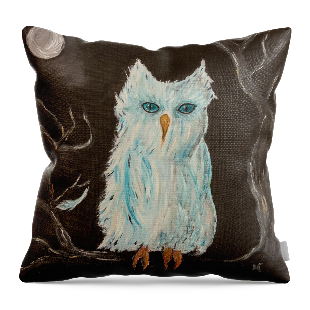Owl Throw Pillow featuring the painting Quiet Night by Neslihan Ergul Colley