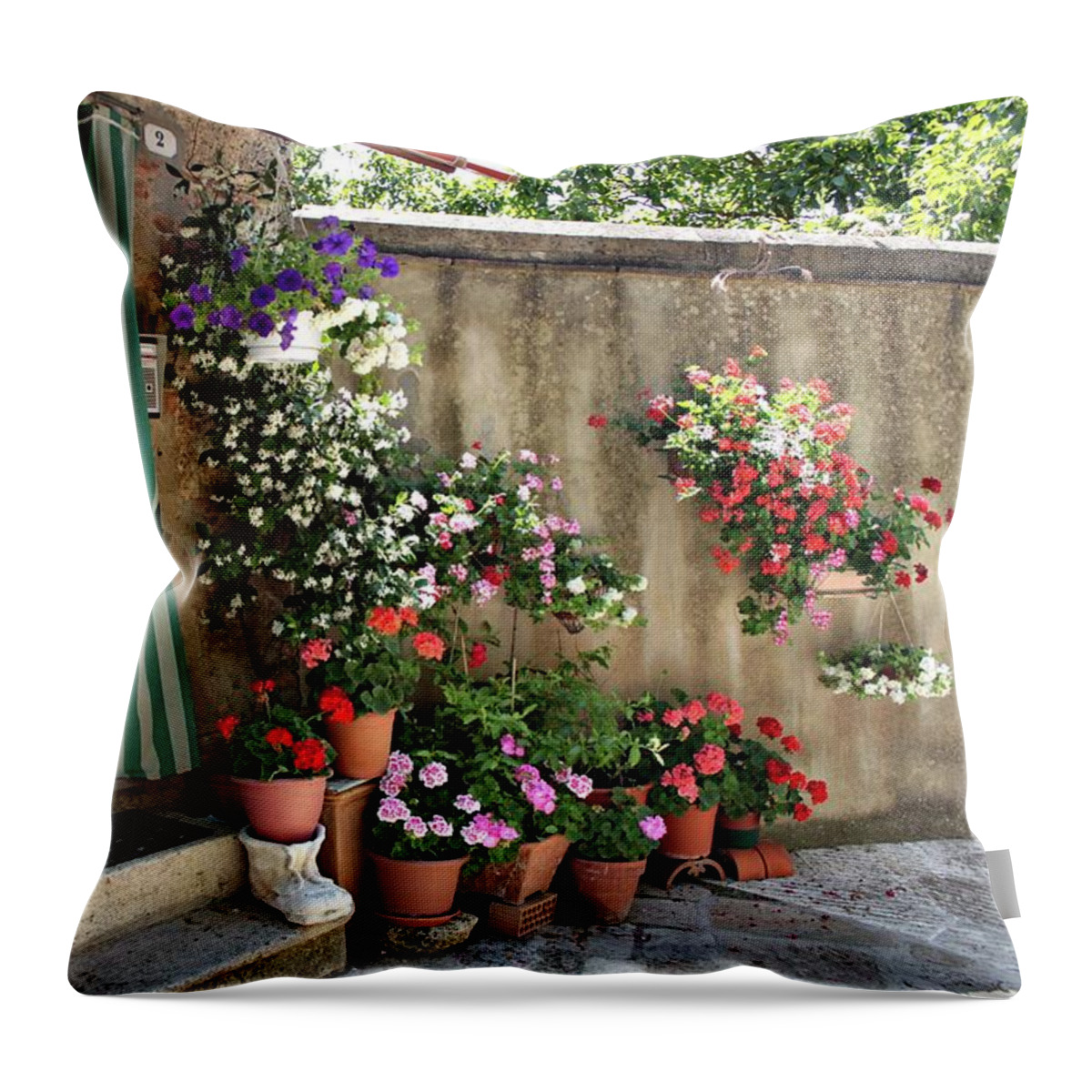 Tuscany Throw Pillow featuring the photograph A quiet street, and its spring. by Jacci Freimond Rudling