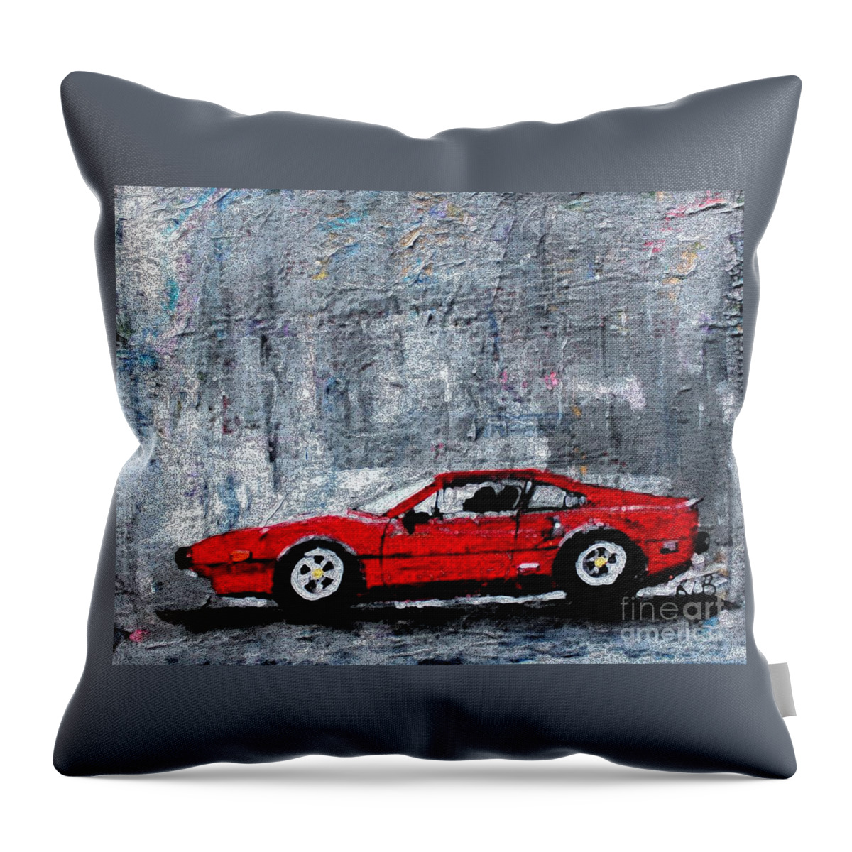 Ferrari Throw Pillow featuring the painting A Rainy Day in the Ferrari by Rita Brown