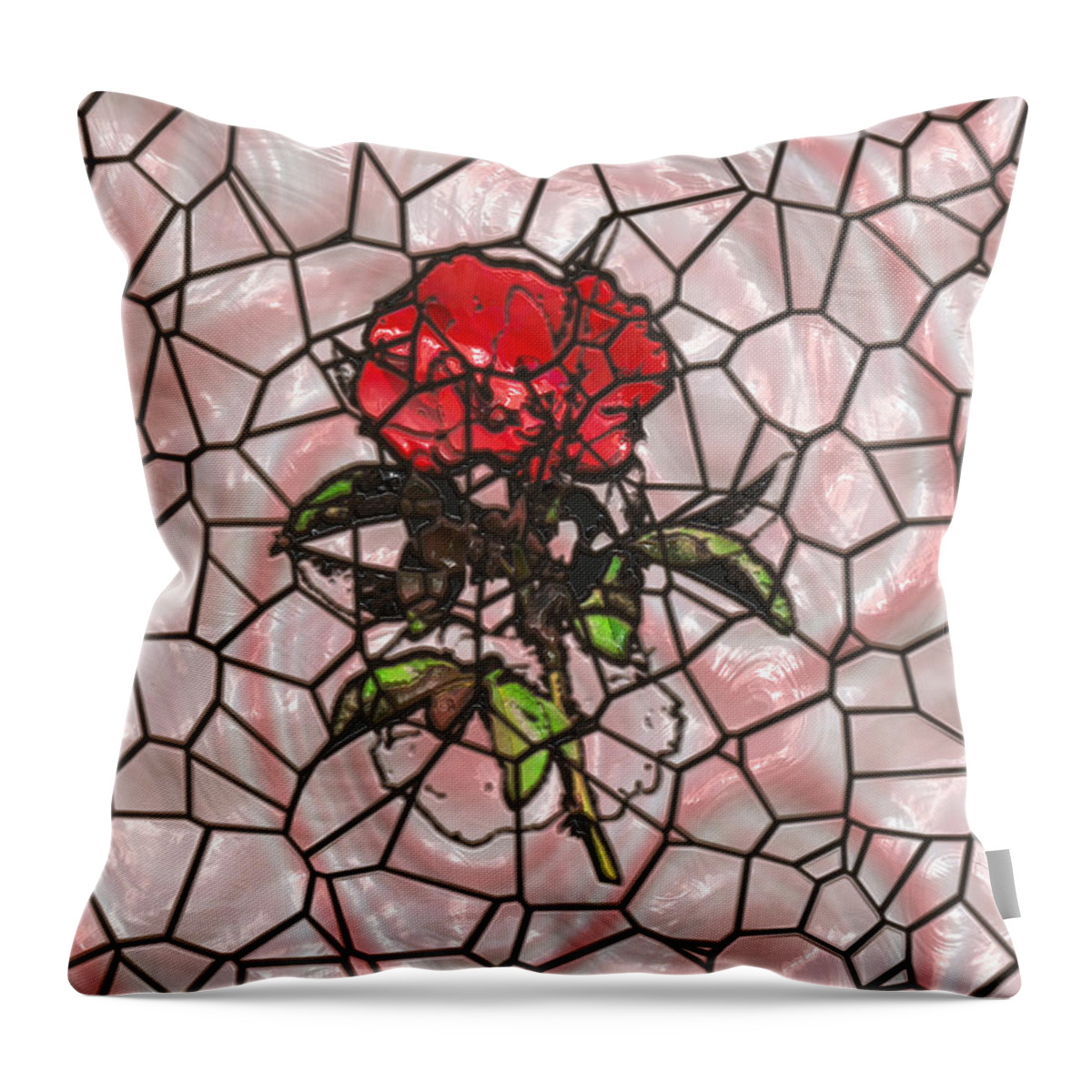 Flower Throw Pillow featuring the photograph A Rose on Stained Glass by John M Bailey