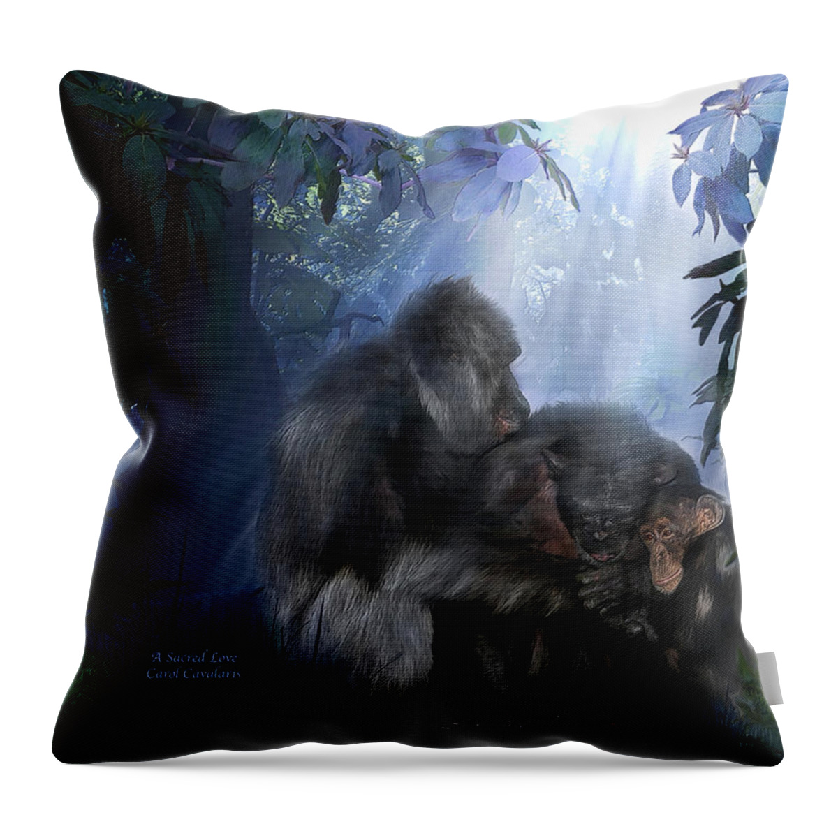 Gorilla Throw Pillow featuring the mixed media A Sacred Love by Carol Cavalaris