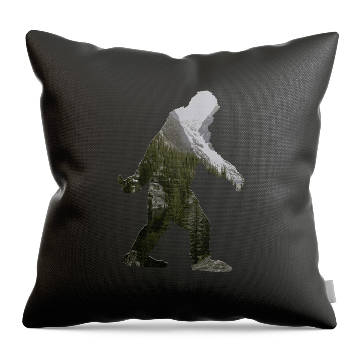 Sasquatch Throw Pillow featuring the digital art A Sasquatch Bigfoot Silhouette in The Rockies by Garaga Designs