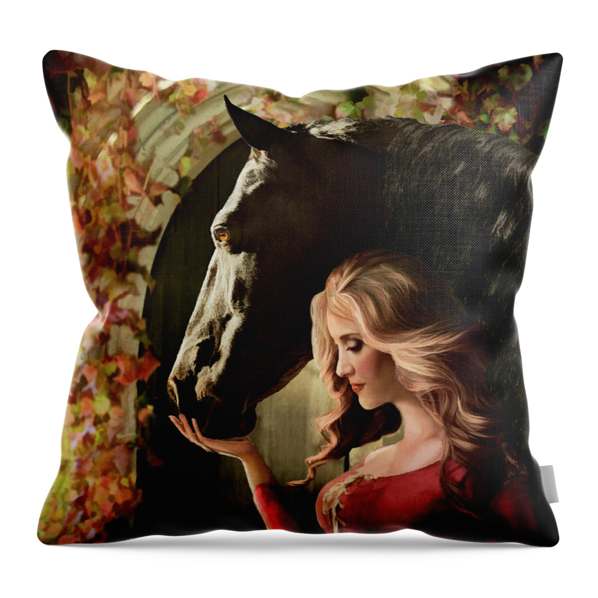 Black Horses Throw Pillow featuring the digital art A Secret Passage by Melinda Hughes-Berland
