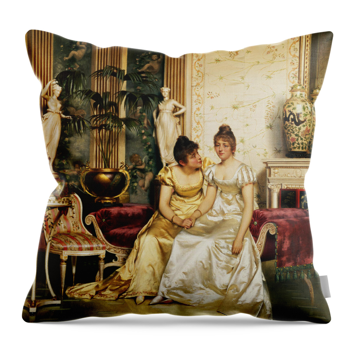 Shared Throw Pillow featuring the painting A Shared Confidence by Joseph Frederick Charles Soulacroix