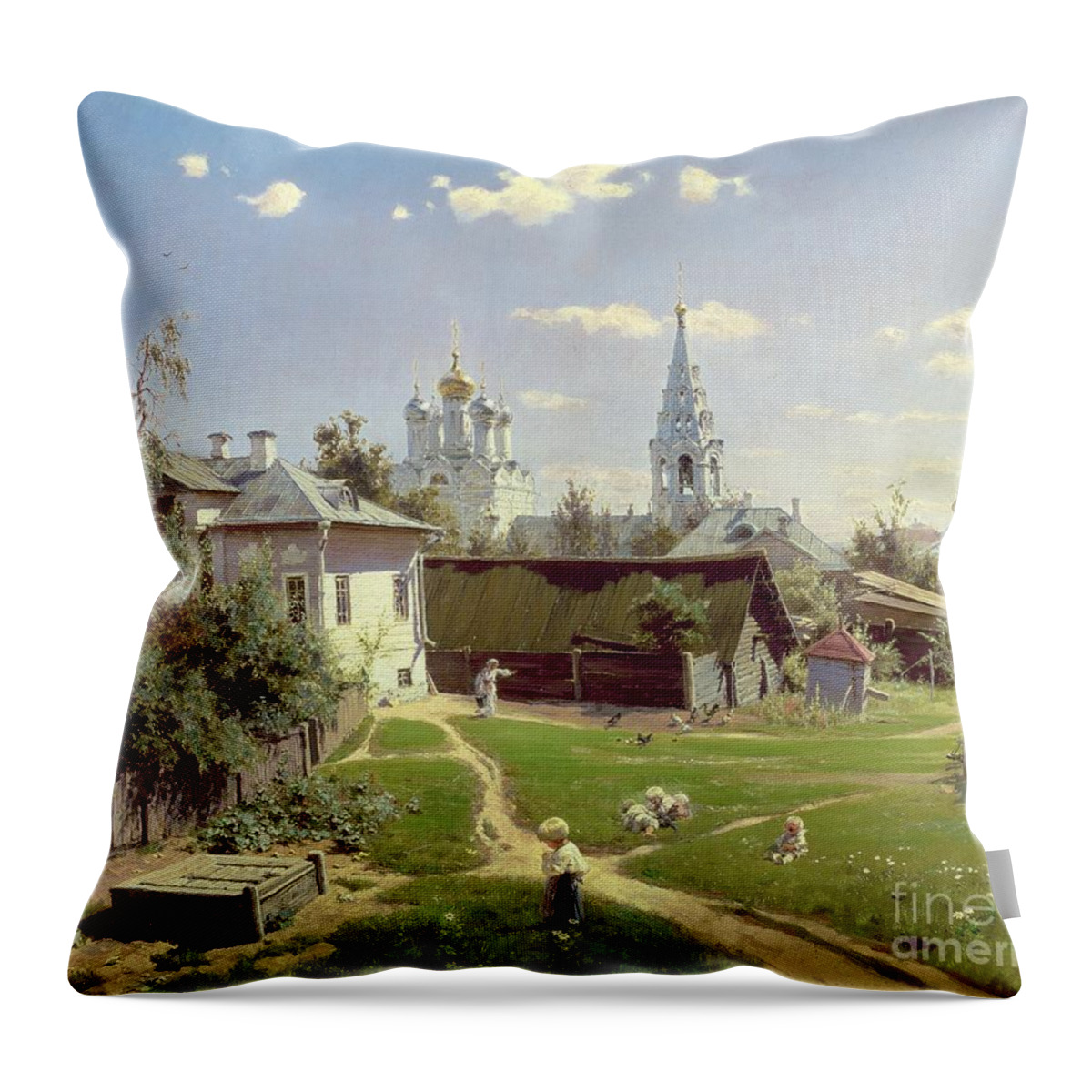 Small Throw Pillow featuring the painting A Small Yard in Moscow by Vasilij Dmitrievich Polenov