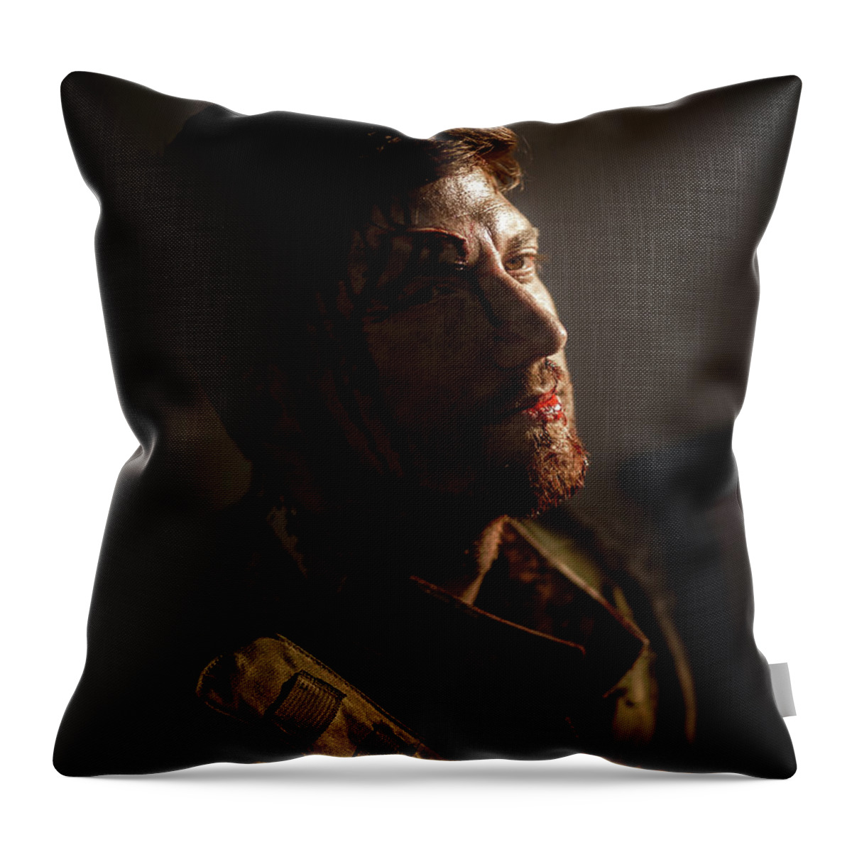Fotofoxes Throw Pillow featuring the photograph A Soldier by Alexander Fedin