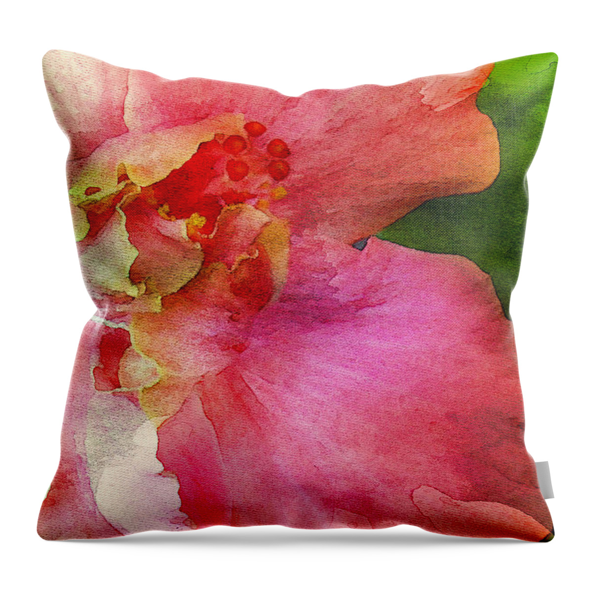 Pink Hibiscus Watercolor Throw Pillow featuring the digital art A Splash Of Color by James Temple