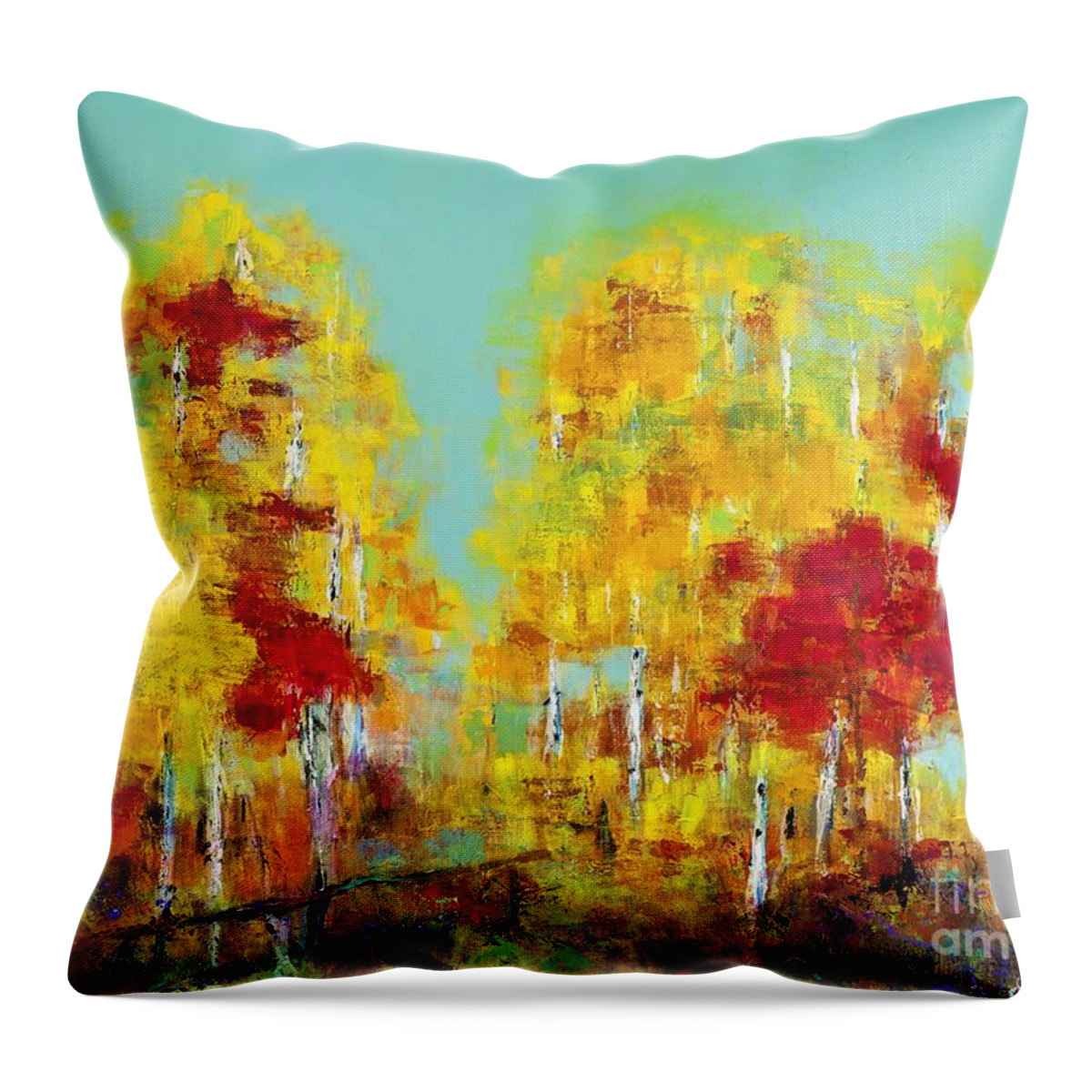 Aspens Throw Pillow featuring the painting A Splash of Red by Frances Marino